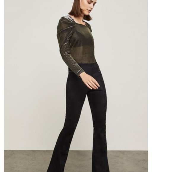 NWT BCBGMAXAZRIA BLACK FAUX SUEDE FLARED LEGGINGS PANTS XS $178 - Picture 4 of 9